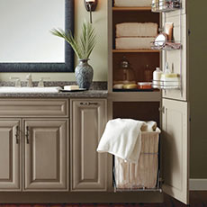 Vanity linen closet removable hamper